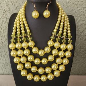 Beaded Multi-Layered Necklace and Earring Set - New